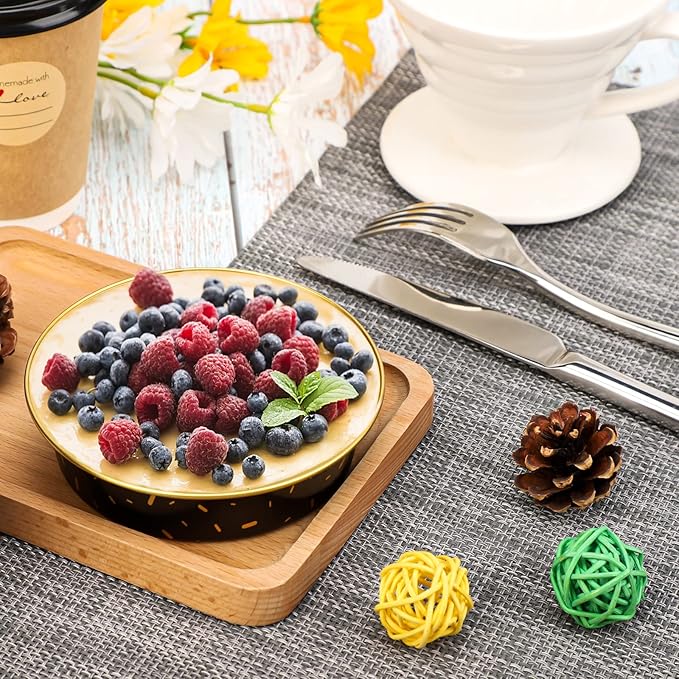 Beasea Mini Aluminum Pie Pans with Lids, 100 Pack 4” 8oz Black Gold Baking Pie Foil Tins Small Round Tart Cups Containers for Individual Cupcake Muffin Cheesecake Dessert Ramekins Quiche Oven Dishes