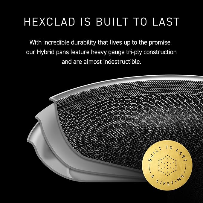HexClad Hybrid Nonstick 8-Inch Frying Pan with Tempered Glass Lid, Stay-Cool Handle, Dishwasher-Friendly, Oven-Safe Up to 900°F, Induction Ready, Compatible with All Cooktops