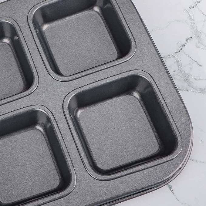 Beasea Square Brownie Pan, Nonstick 6 Cavity Muffin Pan Brownie Cake Pan Mini Cheesecake Cupcake Bakeware Carbon Steel Brownie Baking Tray Bakeware for Oven Baking