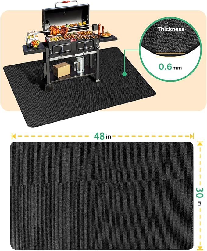 48 x 30 inches Under Grill Mats for Outdoor Grill | Double-Sided Fireproof | Waterproof | Oil-Proof | Easy to Clean | Indoor Fireplace/Fire Pit Mat | Quality BBQ Mat for Deck Patio Lawn