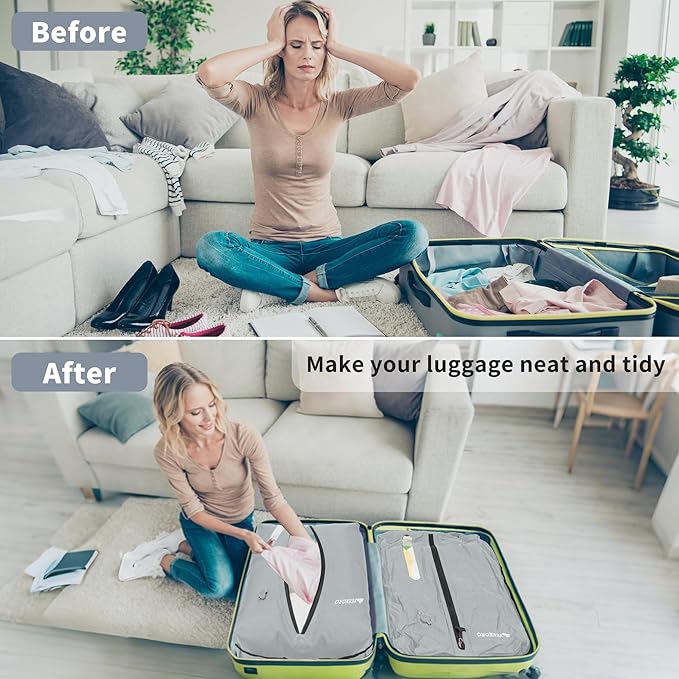 Vacuum Bag for Travel, Professional IPX8 Waterproof Reusable Vacuum Compression Bags for Travel Suitcases, Durable Space Saver Bag(3 PACK,With Pump)