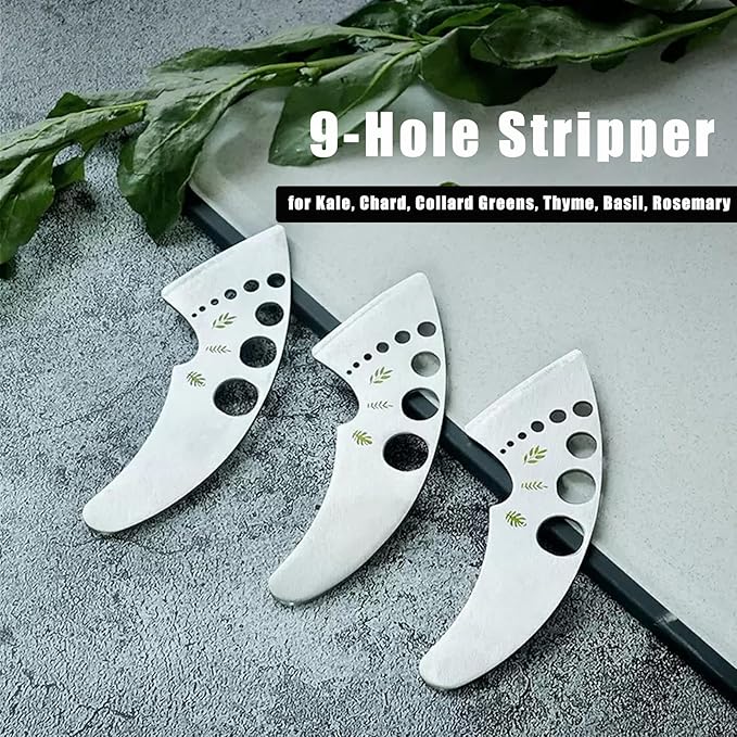 Herb Stripper 9 Holes, Stainless Steel Kitchen Herb Stripping Tool Loose Leaf Kale Razor Metal Leaf Pealer for Kale, Chard, Collard Greens, Thyme, Rosemary, Basil (2Pcs)