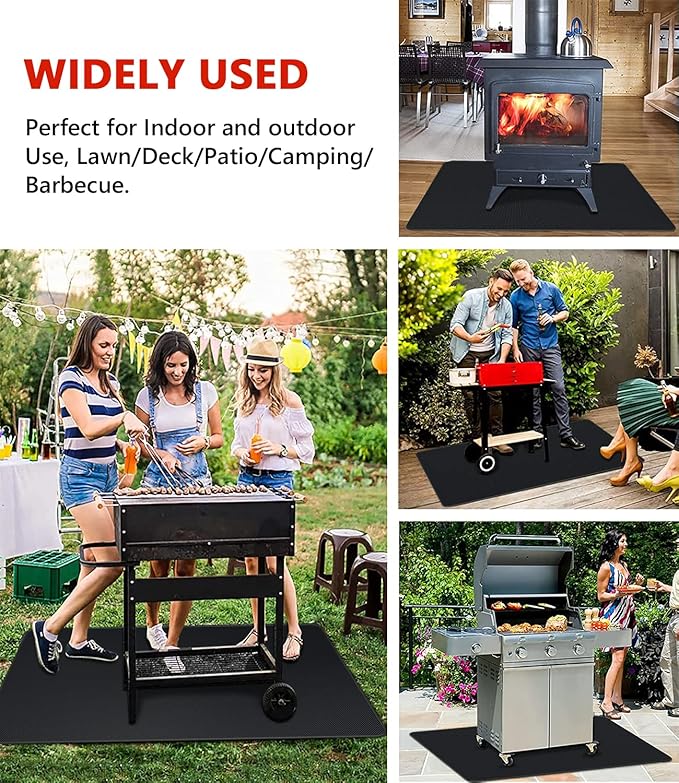 48 x 30 inch Under Grill Mats for Outdoor Grill, Double-Sided Fireproof Deck and Patio Protector Mat, BBQ Mat for Under BBQ, Waterproof Oil-Proof Grill Floor Pads Fire Pit Mat Fireplace Mat