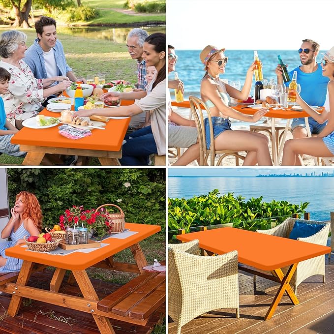 homing Rectangle Table Cloth Cover, Waterproof Polyester Elastic Fitted Tablecloth, Fits for 6 Foot Folding Tables, Washable Table Protector for Picnic, Camping, Outdoor (Orange, 30" x 72")