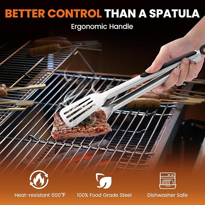 Kitchen Tongs for Cooking,Stainless Steel Spatula Tongs Locking Metal Tongs for Grilling/Barbecue/BBQ,Serving,Buffet,Perfect for Flipping Steak and Fish,Set of 2 (12 & 14 inch)