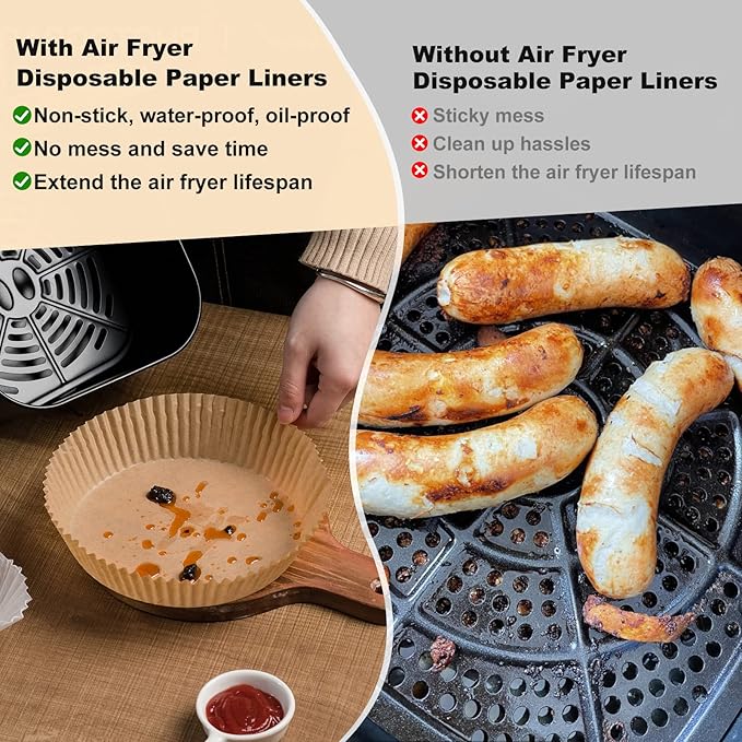 250 Pcs 8" Round Air Fryer Liners Disposable, Unbleached Parchment Paper Liners for Airfryer Basket, Non-Stick & Leakproof Baking Paper for Oven Roasting