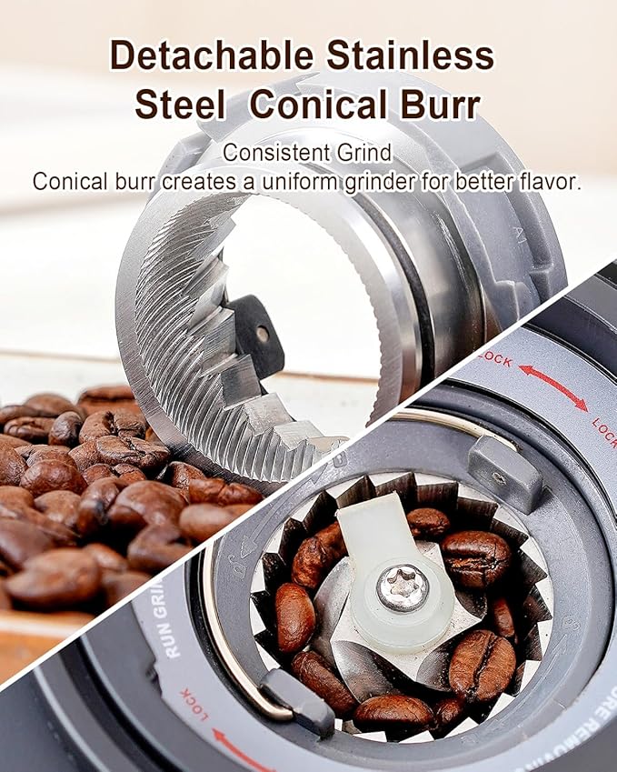 MOKKOM Coffee Grinder with Removable Coffee Scale via Bluetooth Connectivity, Anti-static Conical Burr Coffee Bean Grinder, 31 Precise Settings for Espresso/Drip/Pour Over/Cold Brew/French Press