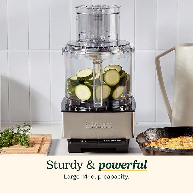 Cuisinart Food Processor, 14-Cup Vegetable Food Chopper for Mincing, Dicing, Shredding, Puree & Kneading Dough, 720-Watt Motor, Stainless Steel, DFP-14BCNY