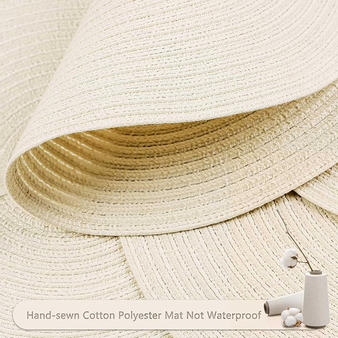 FunWheat Round Braided Placemats Set of 6 Place mats for Dining Tables Woven Heat Resistant Table Mats 15 inch (Ivory,6pcs)