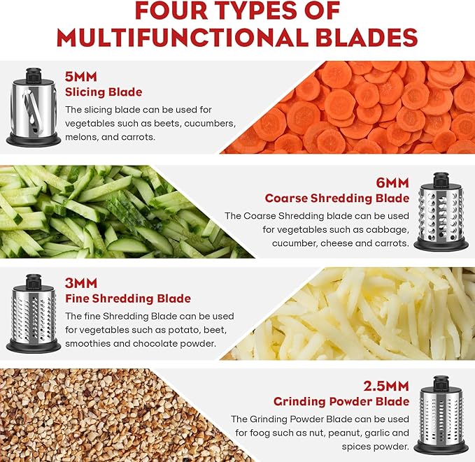 Stainless Steel Slicer Shredder & Cheese Grater Attachment for Kitchenaid Stnad Mixer - 4 Blades Salad Maker with Grinding Powder Function by FGREEBLE