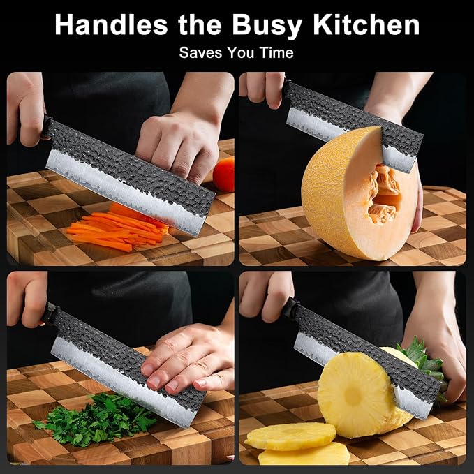 7 Inch Japanese Nakiri Knife, High Carbon Stainless Steel Kitchen Chopping Knife, Hand Forged of 5 Layers Professional Japanese Chef Knife, Comfortable Grip Rosewood Handle Vegetable knife