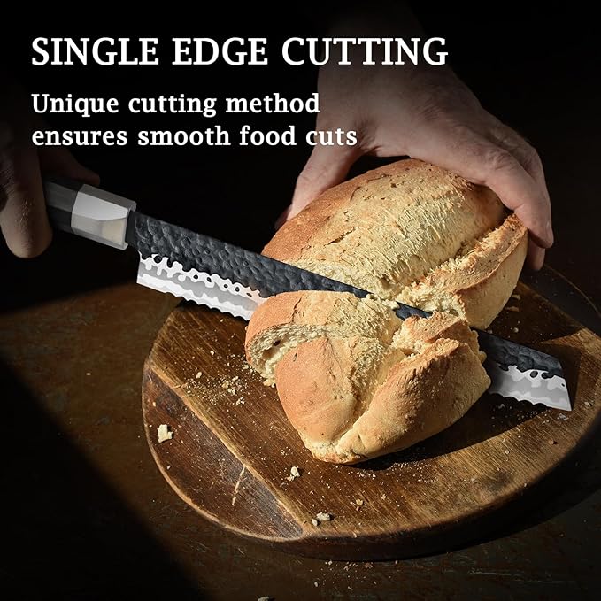SHAN ZU Bread Knife 8 inch, Japanese High Carbon Steel 10Cr15Mov Serrated Bread Knife for Homemade, Bread Cutting Knife with Ergonomic G10 Handle, Dishwasher Safe, Best Gifts for Women & Men