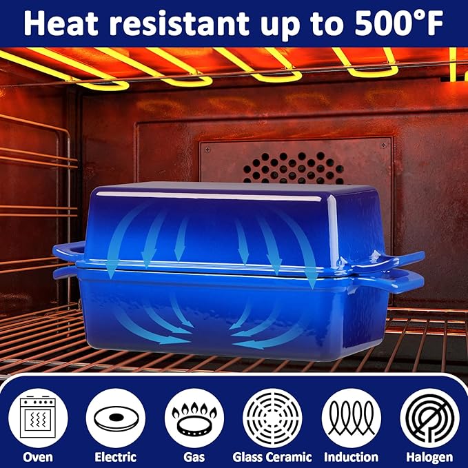 Leonyo 9 x 6 inch Cast Iron Loaf Pan with Lid, 2-in-1 Enameled Sourdough Baking Pan, Homemade Bread Dutch Oven for Pound Cake, Lasagna, Up to 500℉ & Blue