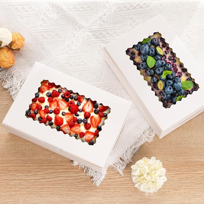 36 pcs Cookie Boxes,9x6x2.5 Inch Large Bakery Boxes with Window for Pies Chocolate Strawberries Muffins Donuts Pastry Dessert Christmas (White, 9 * 6 * 2.5inch/36pcs)