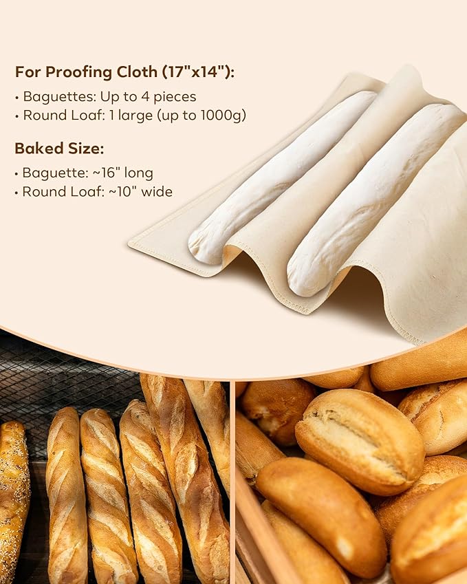 Feagar Banneton Bread Proofing Basket Set - 2 Pack Oval Cotton Rope Bread Basket with Liners, Covers & Proofing Cloth for Artisan Bread Baking, Sourdough Bread Baking Supplies