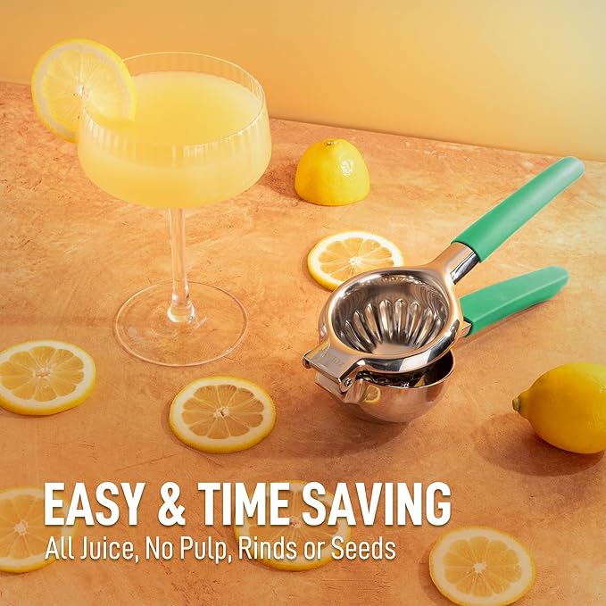 Zulay Kitchen Lemon Squeezer Stainless Steel with Premium Heavy Duty Solid Metal Squeezer Bowl and Food Grade Silicone Handles - Large Manual Citrus Press Juicer and SS Lime Squeezer (Mint)