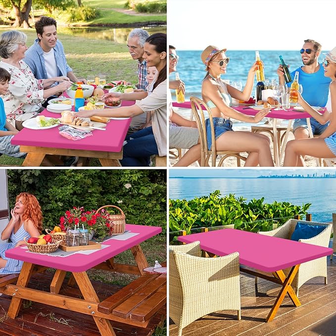 homing Rectangle Table Cloth Cover, Waterproof Polyester Elastic Fitted Tablecloth, Fits for 6 Foot Folding Tables, Washable Table Protector for Picnic, Camping, Outdoor (Rose Pink, 30" x 72")
