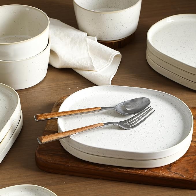 Stone Lain Cairo 24-Piece Dinnerware Set Stoneware, Plates and Bowls Set, Microwave and Dishwasher Safe, Includes Dinner and Salad Plates, Cereal Bowls, Dish for 8, White Speckled
