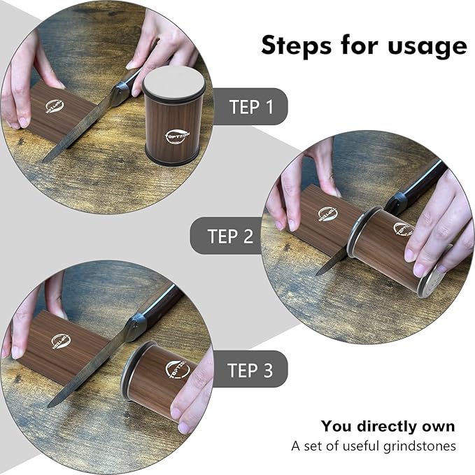 Toptzon Diamond Walnut Rolling Knife Sharpener – Roller Knife Sharpener Kit with 15 & 20 Degree Magnetic Angle Stand & Leather Strop Paddle Kit - Easy Sharpening for Kitchen Knife (Modern Walnut)