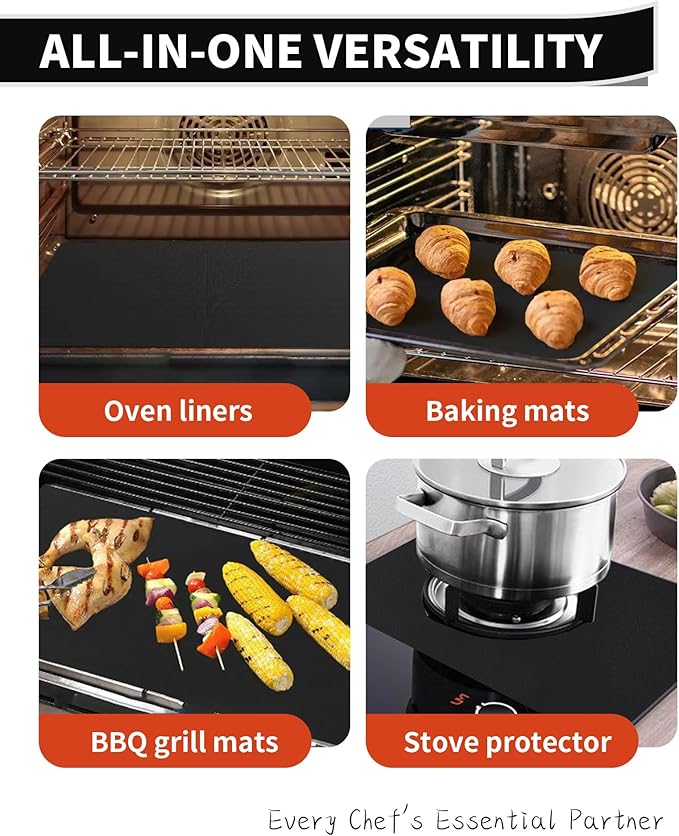 Large Roll-Up Oven Liners – 17” x 75” Non-Stick, Reusable Heavy Duty Mats for Oven Bottom, Toaster & Oven Types – BPA & PFOA Free Kitchen Accessory (Black)