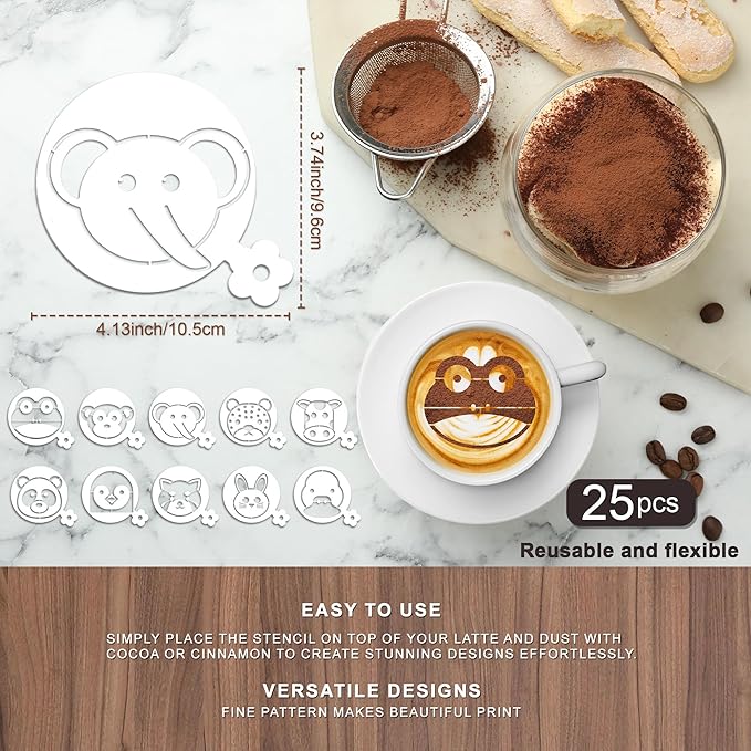 Animal Coffee Cookie Stencils - Small Animal Pattern Cute Stencils for Cookies Latte Art Bread, Reusable Template Dogs Cat Elephant Design