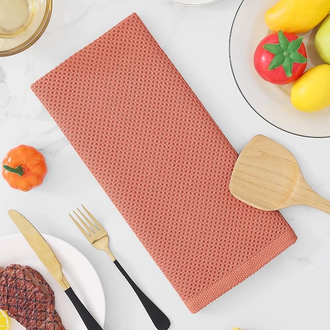 Homaxy 100% Cotton Waffle Weave Kitchen Dish Towels, Ultra Soft Absorbent Quick Drying Cleaning Towel, 13 x 28 Inches, 12-Pack, Coral