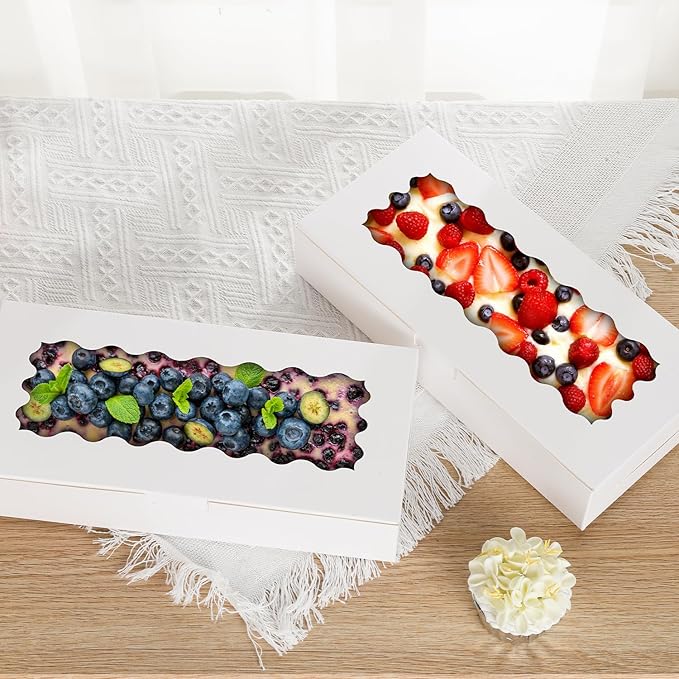 36 pcs Cookie Boxes,12x5.5x2.5 Inch Bakery Boxes with Window for Pies Chocolate Strawberries Muffins Donuts Pastry Dessert Christmas(White)