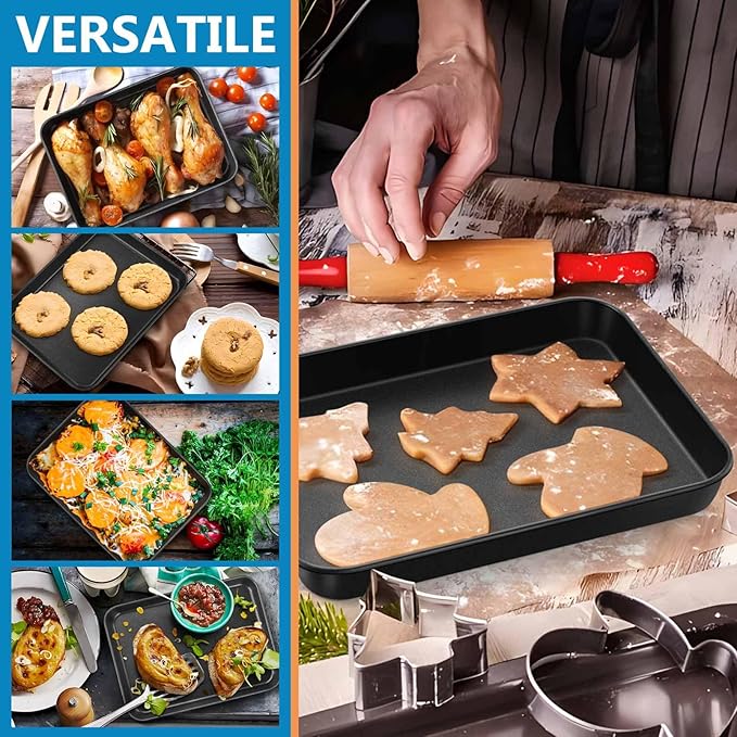 P&P CHEF 9 Inch Baking Cookie Sheet Pan, Carbon Steel Oven Tray, Non Stick Bakeware for Cooking Baking Bread Meat Vegetables, Sturdy & Healthy, Easy Clean, 1Pc
