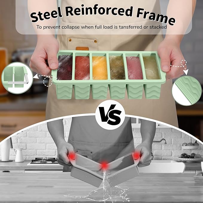 2-Pack Silicone Freezer Trays with Lid, 2 Large 2-Cup(500ml) & 6 Small 1/2-Cup(125ml) Soup Freezer Container Molds, Ice Cube Tray For Meal Prep & Freezing Soup, Stews, Sauces, Oven & Dishwasher-Safe