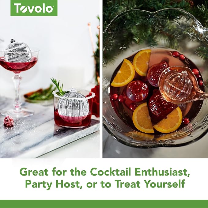 Tovolo Christmas Ornament Ice Molds, Odor and BPA Free - Dishwasher Safe, Set of 2, Dot & Stripes