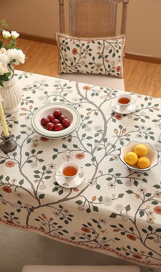 ISAENNE Designer Floral Small Square Tablecloth,French Linen Light Beige Indoor Table Cloth,Fall Wrinkle Resistant Decor Tablecloths for Dining Thanksgiving Kitchen Party,55"*55"-Flora A