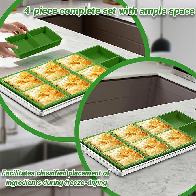 4-Piece Green Silicone Freezer Molds & Trays, Silicone Tray Dividers for Medium/Small Harvest Right Trays, Ideal for Freeze Drying Food Storage