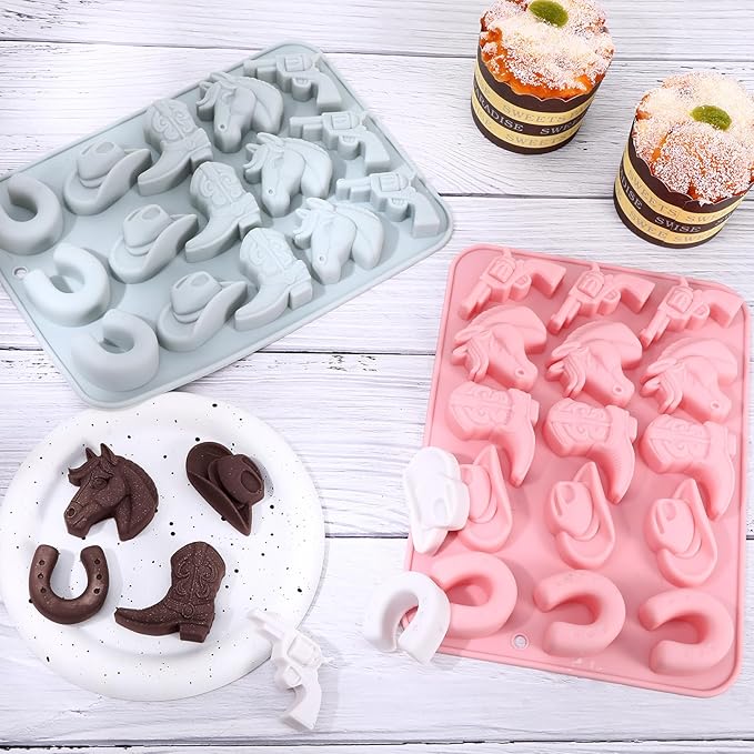2 PCS Cowboy Chocolate Molds, Cowboy Hat, Boots, Saddle Shaped Cakesicle Molds Silicone, Western Party Theme, For Cupcakes, Cake Pops, Jellies, Chocolates, Candies