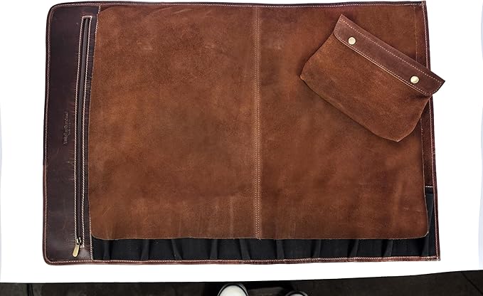 Leather Knife Roll Storage Bag, Elastic and Expandable 10 Pockets, Adjustable/Detachable Shoulder Strap, Travel-Friendly Chef Knife Case (Florida Brown, Leather)