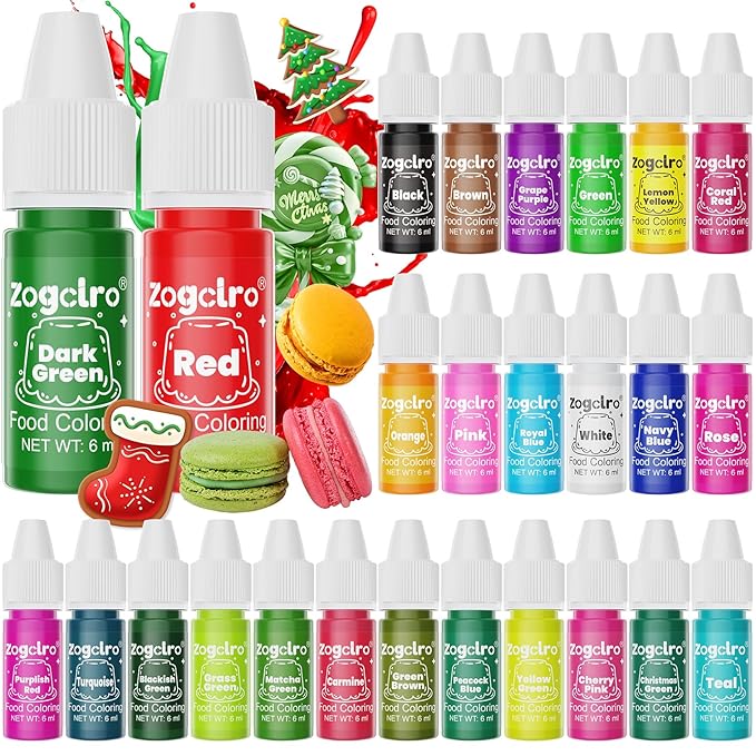 Food Coloring Liquid - 26 Vibrant Colors Food Dye, Tasteless Concentrated Food Coloring for Icing, Cake Decorating, Baking, Fondant, Baking supplies Supplies - 0.25 Fl. oz
