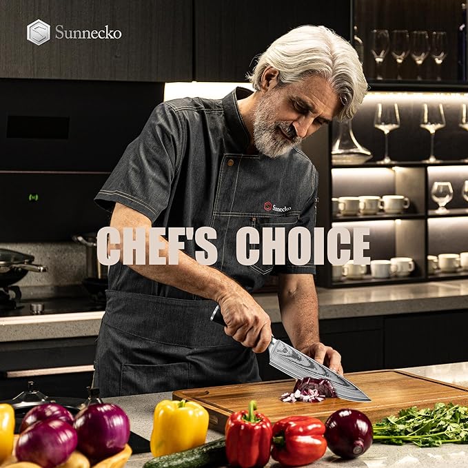 Sunnecko Chef Knife,Japanese VG10 Core Steel Damascus Knife,Professional Razor Sharp Kitchen Knives with Knives Sharpner