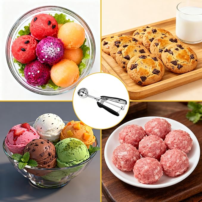 Cookie Scoops for Baking Set of 3, Include 1 tablespoon/2 tablespoon/3 tablespoon, 18/8 Stainless Steel Cookie Scooper for Baking, Non-slip Grip, Ice Cream Scooper with Trigger Release