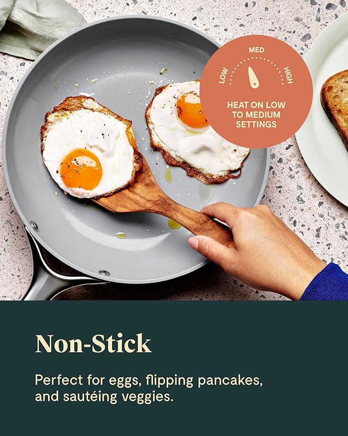 Caraway Ceramic Nonstick Fry Pan Set with Glass Lids – Includes Two 10.5” Fry Pans, One 8” Fry Pan, & Three Lids - Non Toxic, PTFE & PFOA Free - Oven Safe & Compatible with All Stovetops - Black