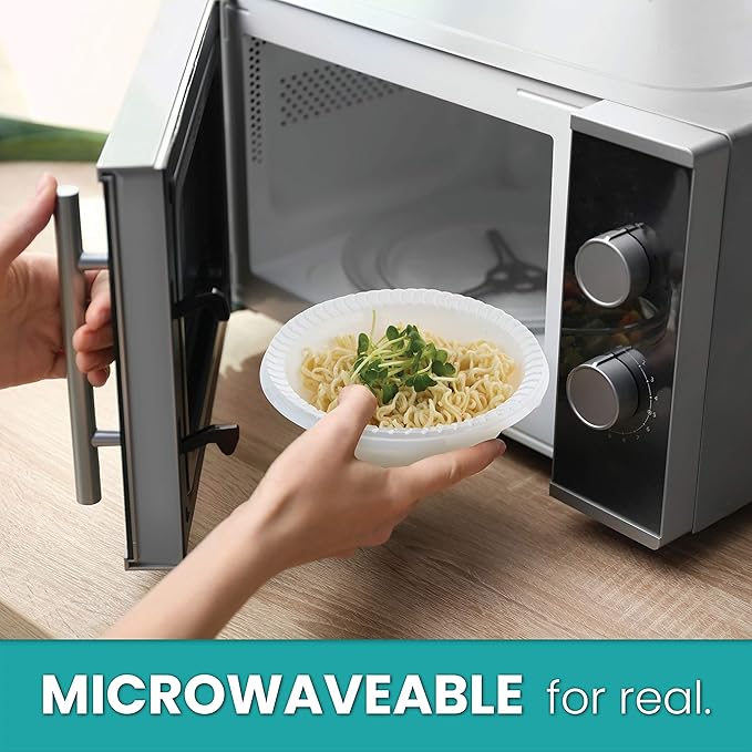 PLASTICPRO Round Plastic Bowls Microwaveable, Disposable, White, (50, 16 ounce)