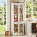 70.8" Tall Farmhouse Kitchen Pantry Cabinet with Glass Doors, Modular Storage Cabinet with 6-Tier Adjustable Shelves, White, Wooden Hutch for Kitchen, Living Room