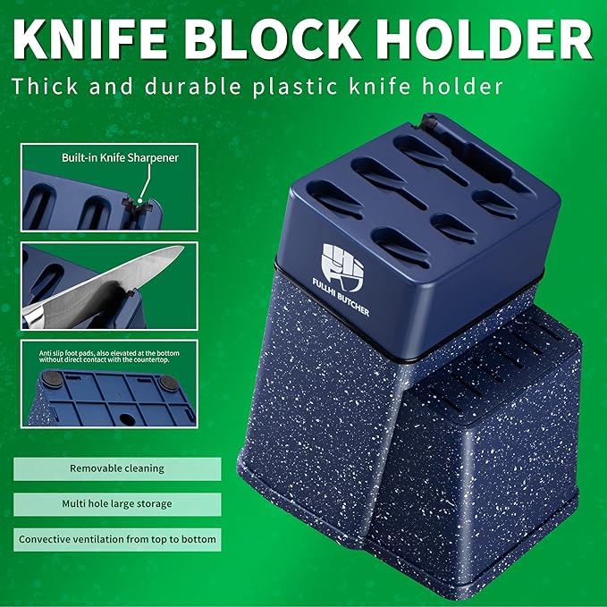 FULLHI 14pcs Block Knife Set, Chef's Knife Steak Knives Set with Block and Sharpener, Kitchen Knife Set, Multi-colour Handle, Gifts for Men Women