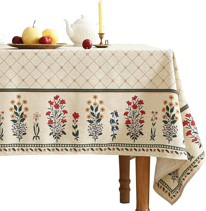 ISAENNE Designer Vintage Linen Floral Tablecloth Rectangular,Fall Colorful Modern Table Cloth,Anti-Wrinkle Decor Tablecloths for Dining Thanksgiving Kitchen Christmas,55"*87"-Bertina E