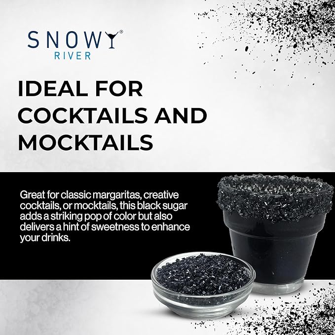 Snowy River Black, Cocktail & Margarita Sugar Rimmer - Vibrant Naturally Colored Sugar for Cocktail Rimming, Baking & Decorating, Medium Crystal - 16oz