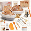 Complete Sourdough Starter Kit With Woven Proofing Basket, Sour dough Starter jar, Sourdough Bread Baking Supplies, Bread Making Kit,Perfect for Beginners & Gift