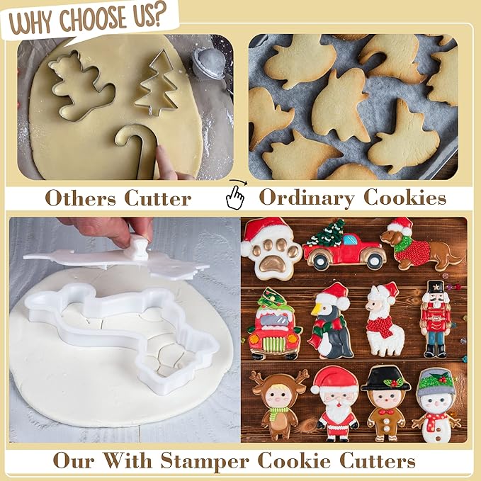 Flycalf Christmas Cookie Cutters Truck With Christmas Tree Shapes Fall Holiday PLA Baking Accessories Cutter Molds Gifts for Kids Decorative Party 3.5" Kitchen Cake Supplies