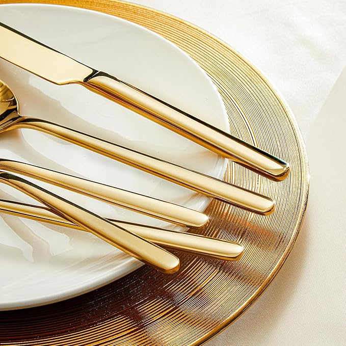 KINGSTONE Gold Silverware Set, 60 Piece Flatware Cutlery Set for 12, 18/10 Stainless Steel Silverware Mirror Polished Dishwasher Safe for Home, Restaurant, Wedding, Party(Gold, 60 pieces for 12)