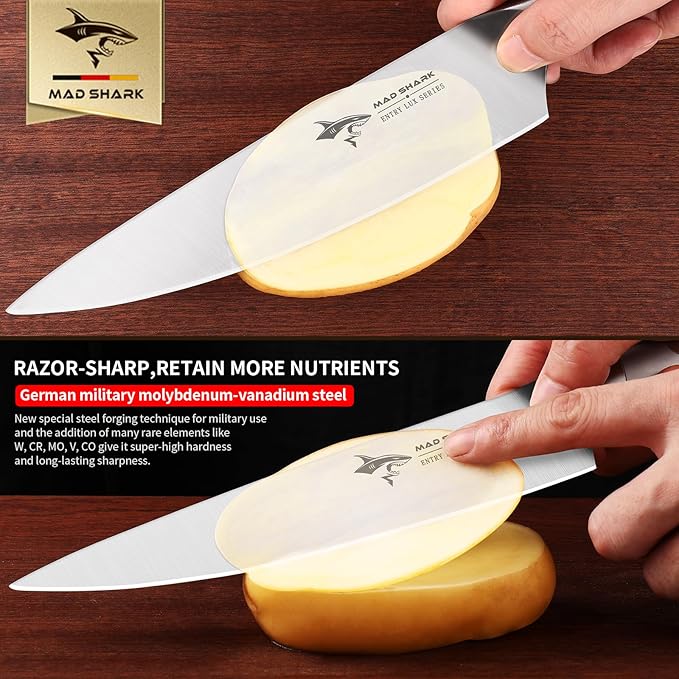 MAD SHARK 8 Inch Chef Knife, Professional Kitchen Knife with German High Carbon Steel, Ultra Sharp & Ergonomic Handle for Meat, Vegetables Cooking Knife for Mens, Mom & Dad Birthday Gifts (Gift Box)