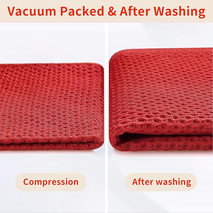 Homaxy 100% Cotton Waffle Weave Kitchen Dish Towels, Ultra Soft Absorbent Quick Drying Cleaning Towel, 13 x 28 Inches, 6-Pack, Brick Red
