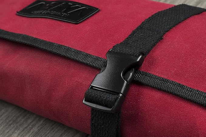 Asaya Canvas Chef Knife Roll Bag - 10 Knife Slots and a Large Zipper Pocket - Durable 10oz Canvas Knife Case with an Adjustable Shoulder Strap - Knives not Included (Red)