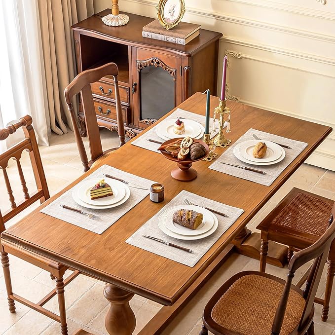 KXN Placemats Set of 4, Dual-Layer Thickened Faux Linen Table Mats, Heat Resistant & Wrinkle-Free, Machine Washable Cloth Place Mats for Kitchen Dining Indoor Outdoor (Cream Beige)